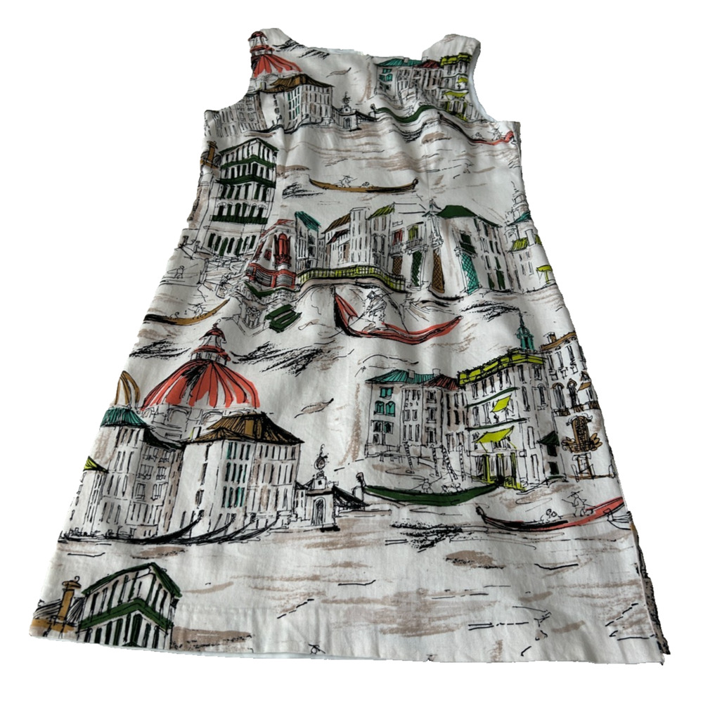 Chadwicks of Boston Women's Shift Dress Sz 10 Ivory Lined Scenic Italy Art Print - Picture 2 of 10